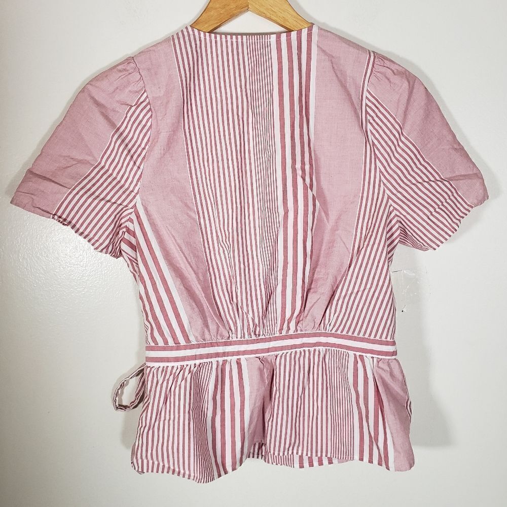 Madewell Striped Short Sleeve Wrap Blouse Size S - Picture 3 of 6